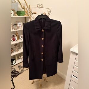 T Tahari Black Trench Coat with Gold Decorative Buttons